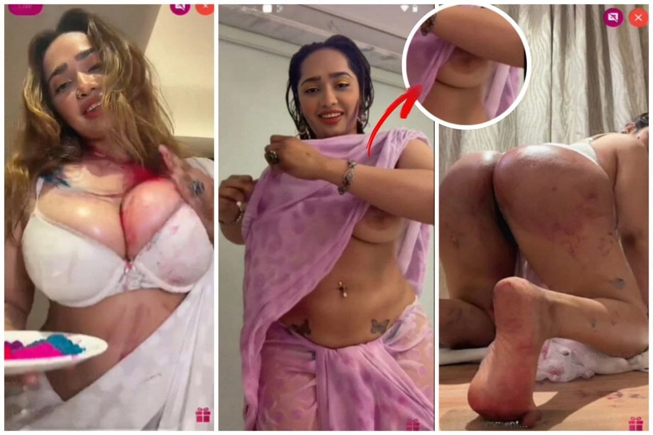Image of Hot Insta Model Aditi Mistry Holi Special Bathroom Tease Remove Bra With Huge Boobs Pressing And Ass Twerking Video